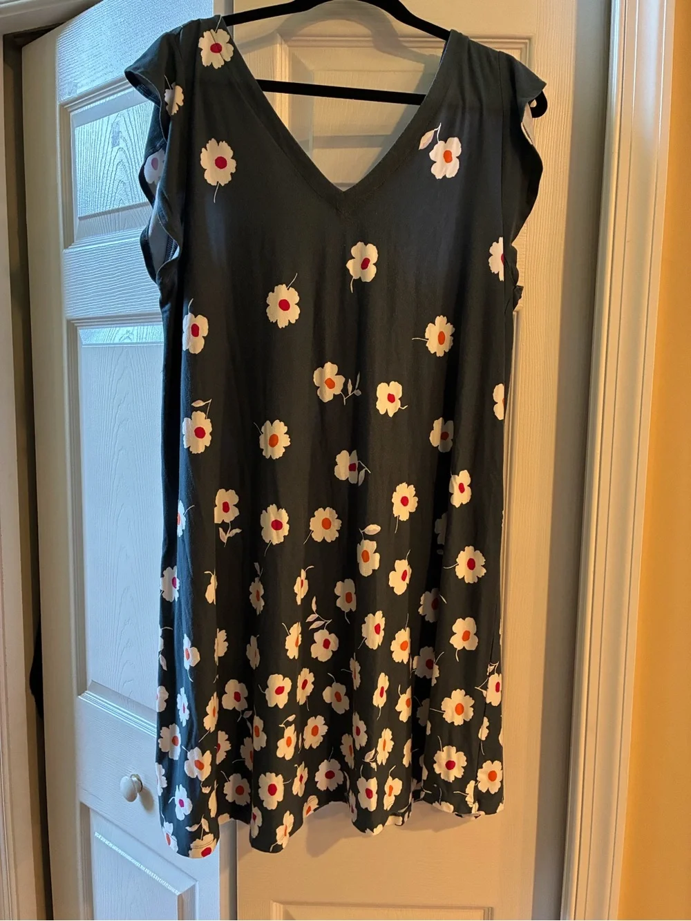 Blue Floral Double V-neck Womens’ Lightweight Dress
